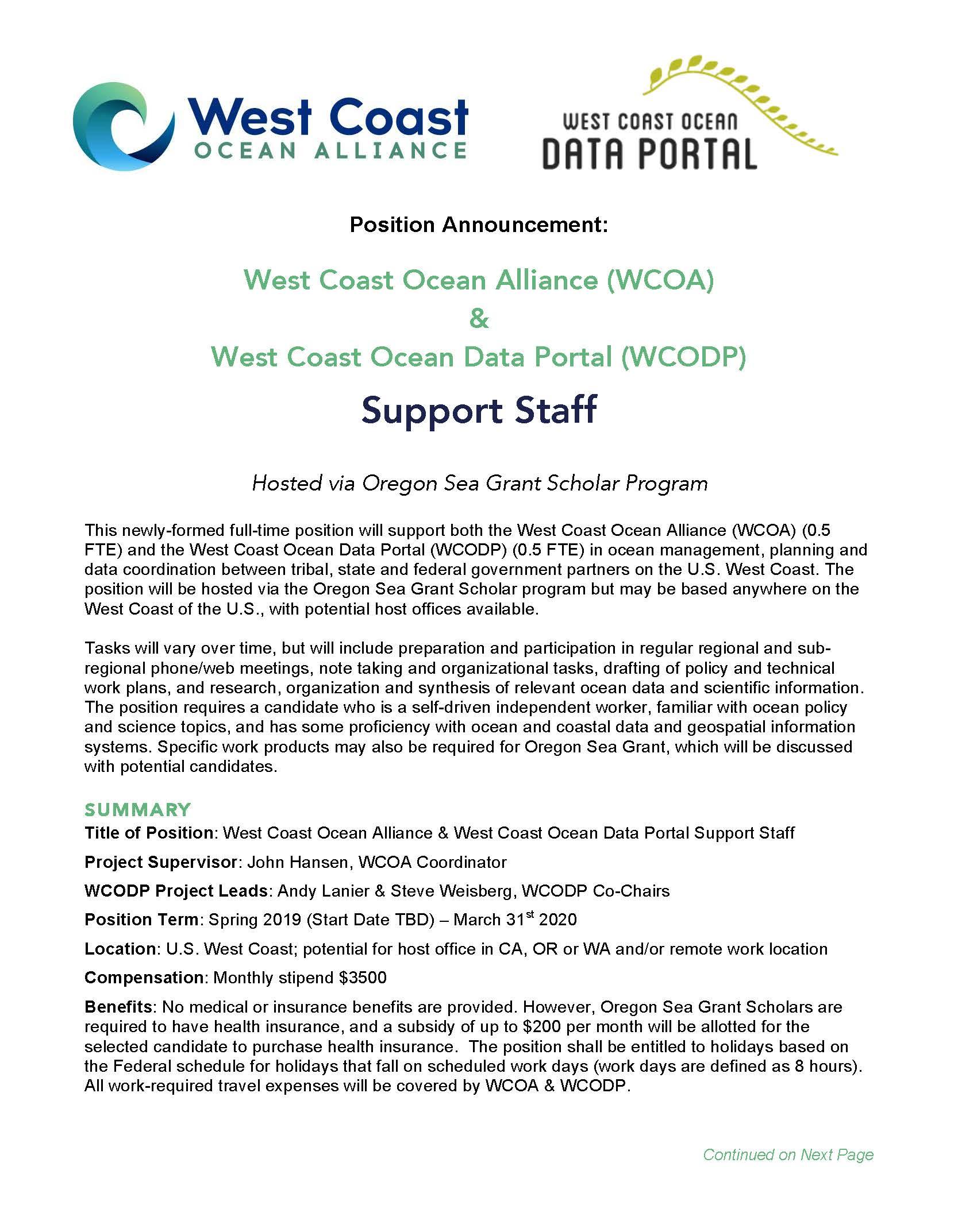 West Coast Ocean Alliance Job Posting April 2019